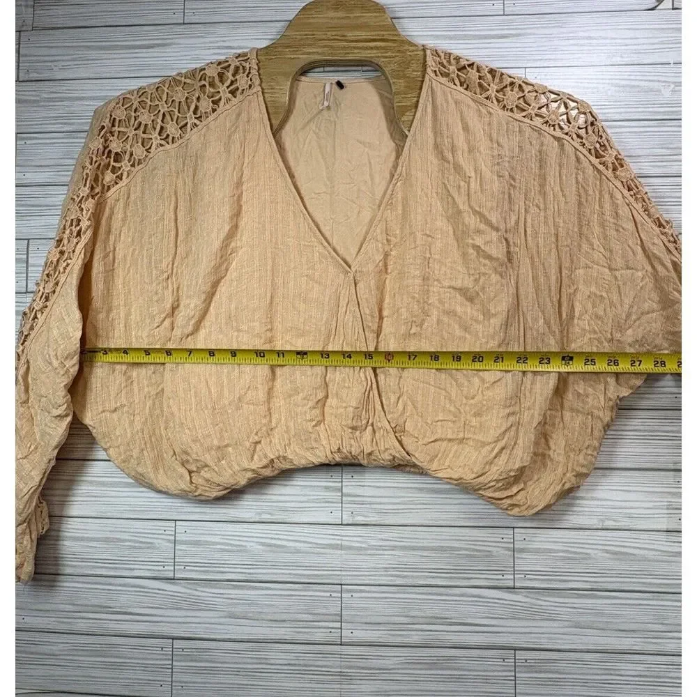 Free People Womens Runaway Lace Panel Top Size M Dolman Sleeve V Neck Boho Gypsy